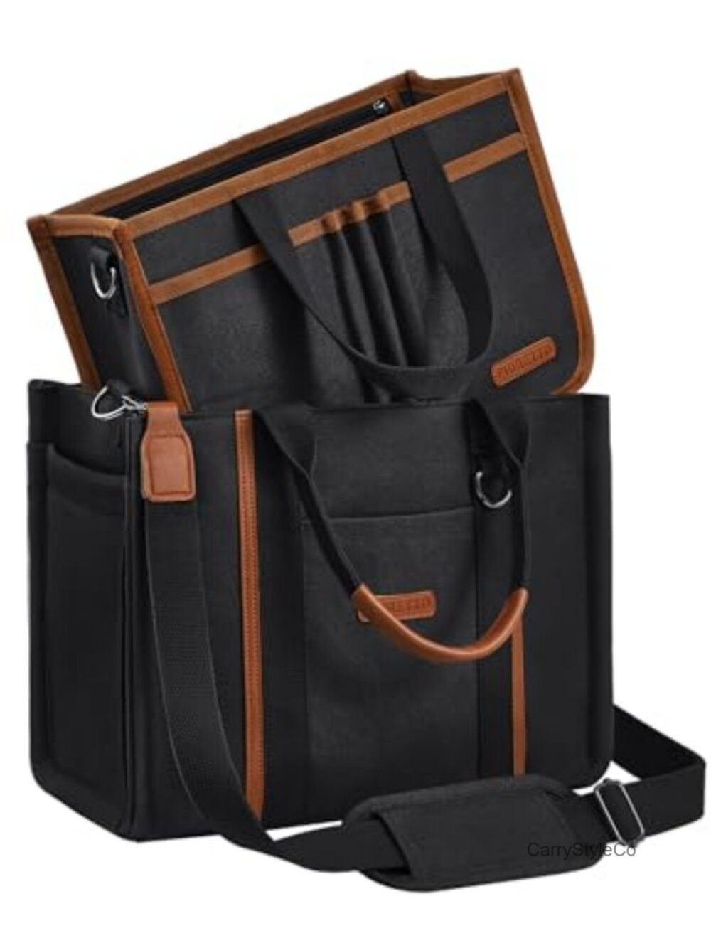 Canvas Tote Bag Zipper Multi Compartment Reinforced Bottom for Work Travel